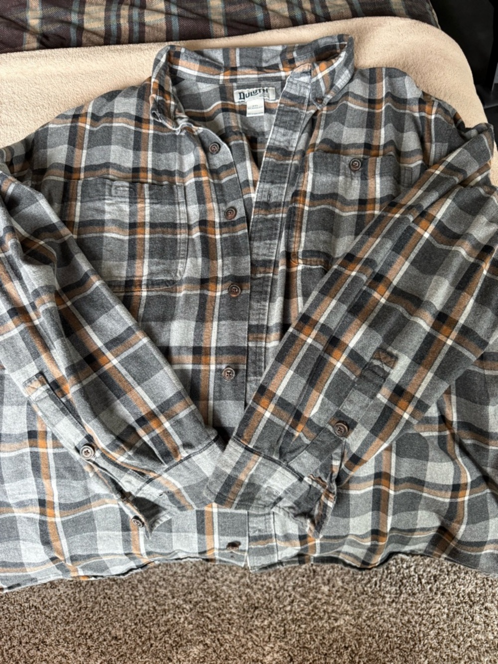 Duluth Trading Co Gray & Brown Plaid Button-Down Shirt